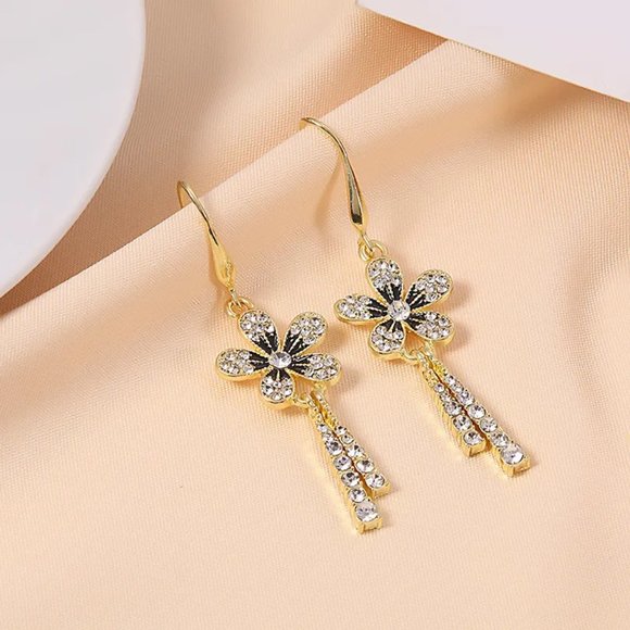 3/$35 Gold Crystal Flower Dangle Earrings Sparkly Rhinestone Drop Jewelry - Picture 6 of 7